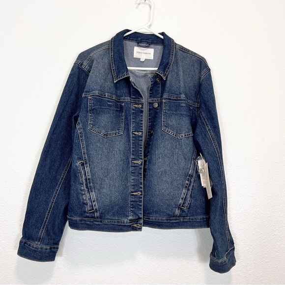Vince Camuto Classic Trucker Denim Jacket Mood Indigo Size XL - Picture 2 of 7
